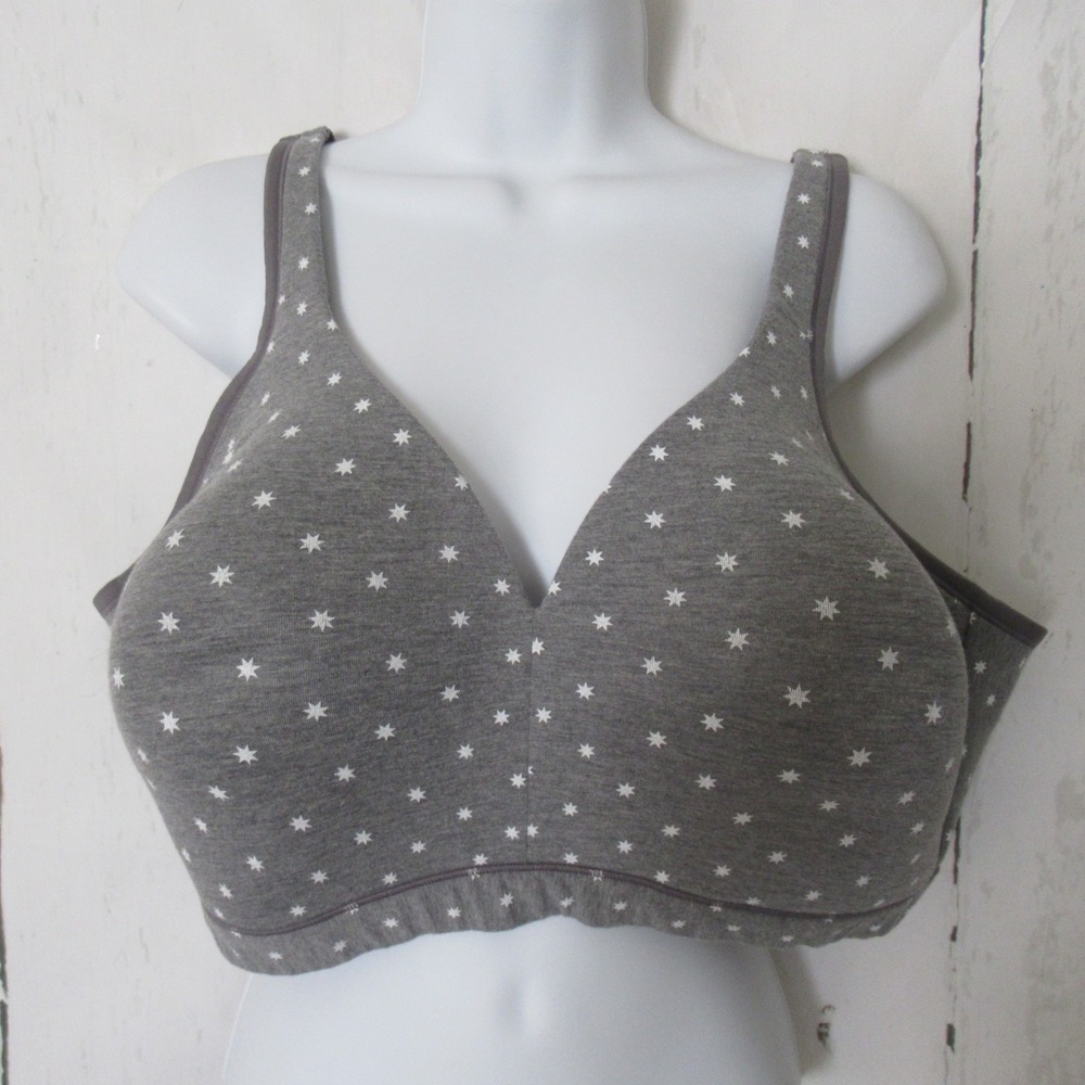 Cacique Bra 44DD Gray Lightly Lined No Wire Wire Free Star Print Plus Size